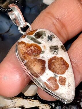 Brown Dotted Garnet in Limestone Pendant 2 1/4”